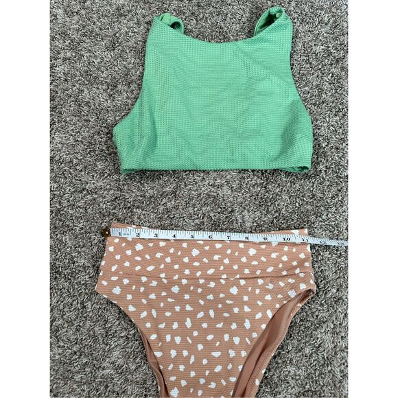 aerie bikini swimwear set waffle knit high cut cheeky bottoms high neck top XS - Picture 9 of 10